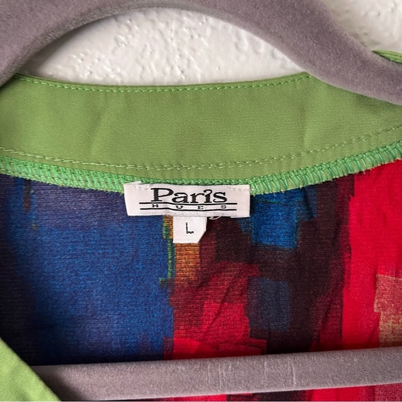 Vintage Top Women's Large Paris Hues High Low Dopamine Artsy Boho Semi-Sheer - Picture 9 of 9